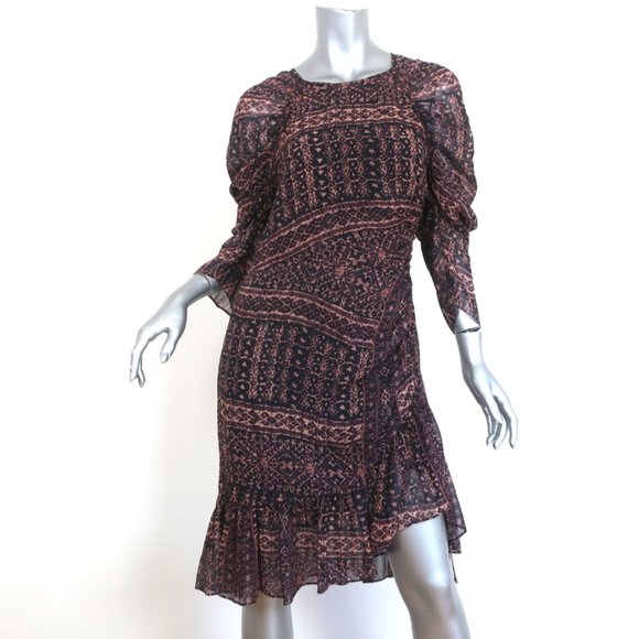 Ulla Johnson Dresses & Skirts - ULLA JOHNSON RUCHED MINI DRESS AICHA BROWN PRINTED SILK SIZE 10 NEW